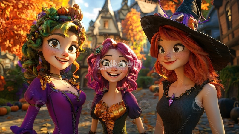 高清大图下载【趣麦麦图】三只年轻女巫开心合影
