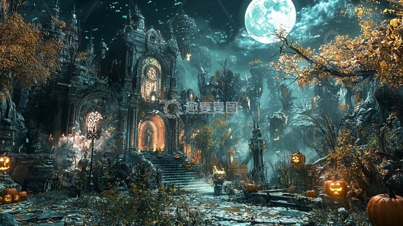 高清大图下载【趣麦麦图】哥特式风格万圣节场景
