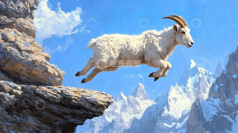 高清大图下载【趣麦麦图】山羊跳跃山崖