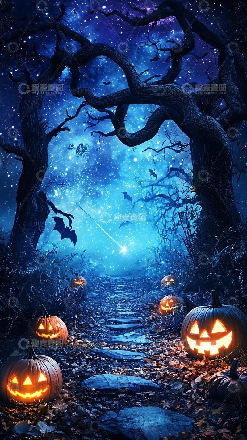 高清大图下载【趣麦麦图】星空下的万圣节小路