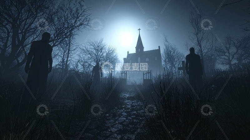 高清大图下载【趣麦麦图】深夜墓地古堡惊悚