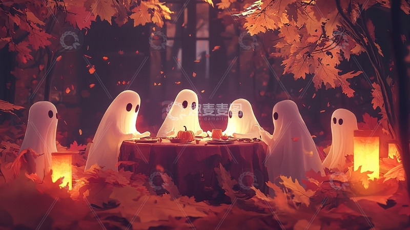 高清大图下载【趣麦麦图】秋季森林幽灵聚会