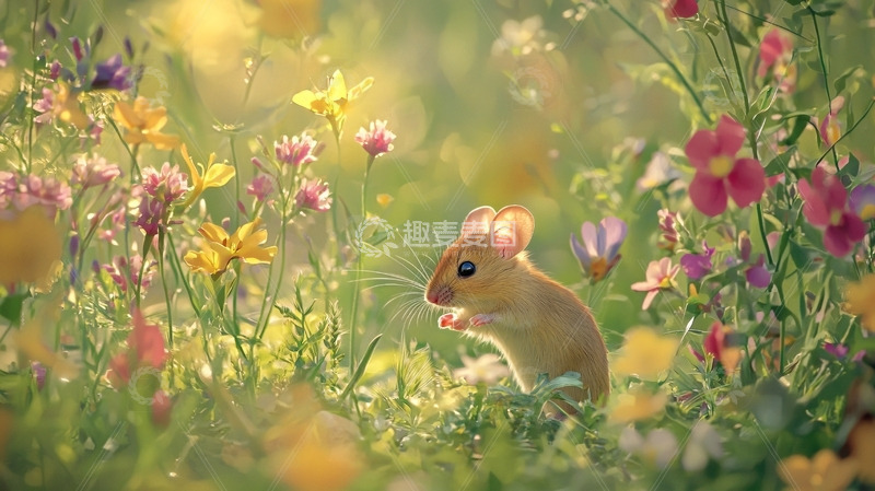 高清大图下载【趣麦麦图】小老鼠在花丛中