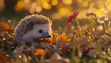 可爱的小刺猬在秋叶里