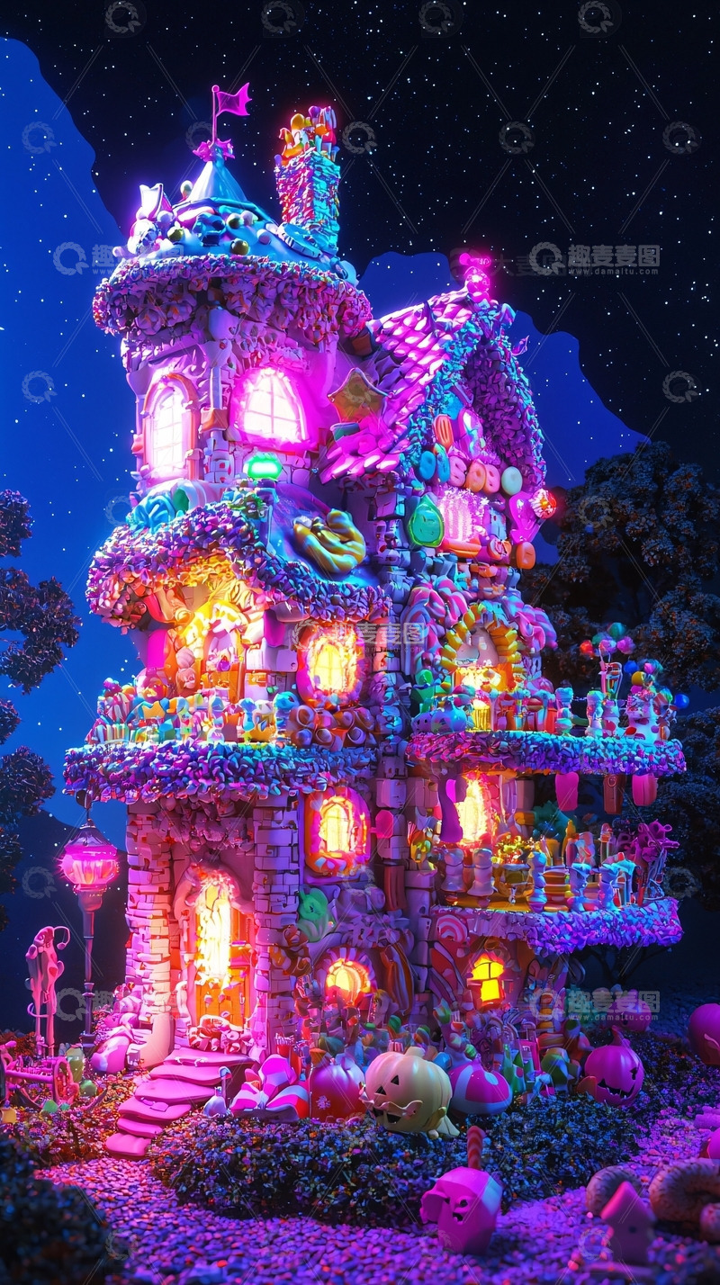 高清大图下载【趣麦麦图】梦幻糖果屋夜景