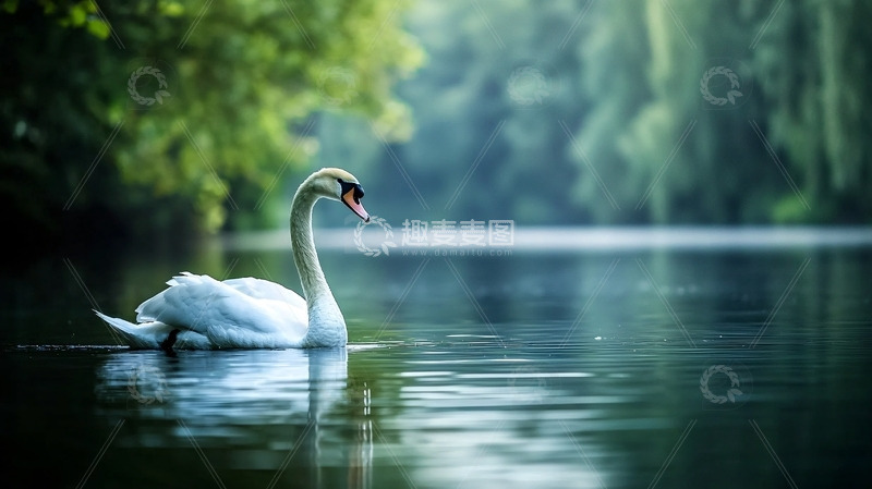 高清大图下载【趣麦麦图】湖中优雅的白天鹅