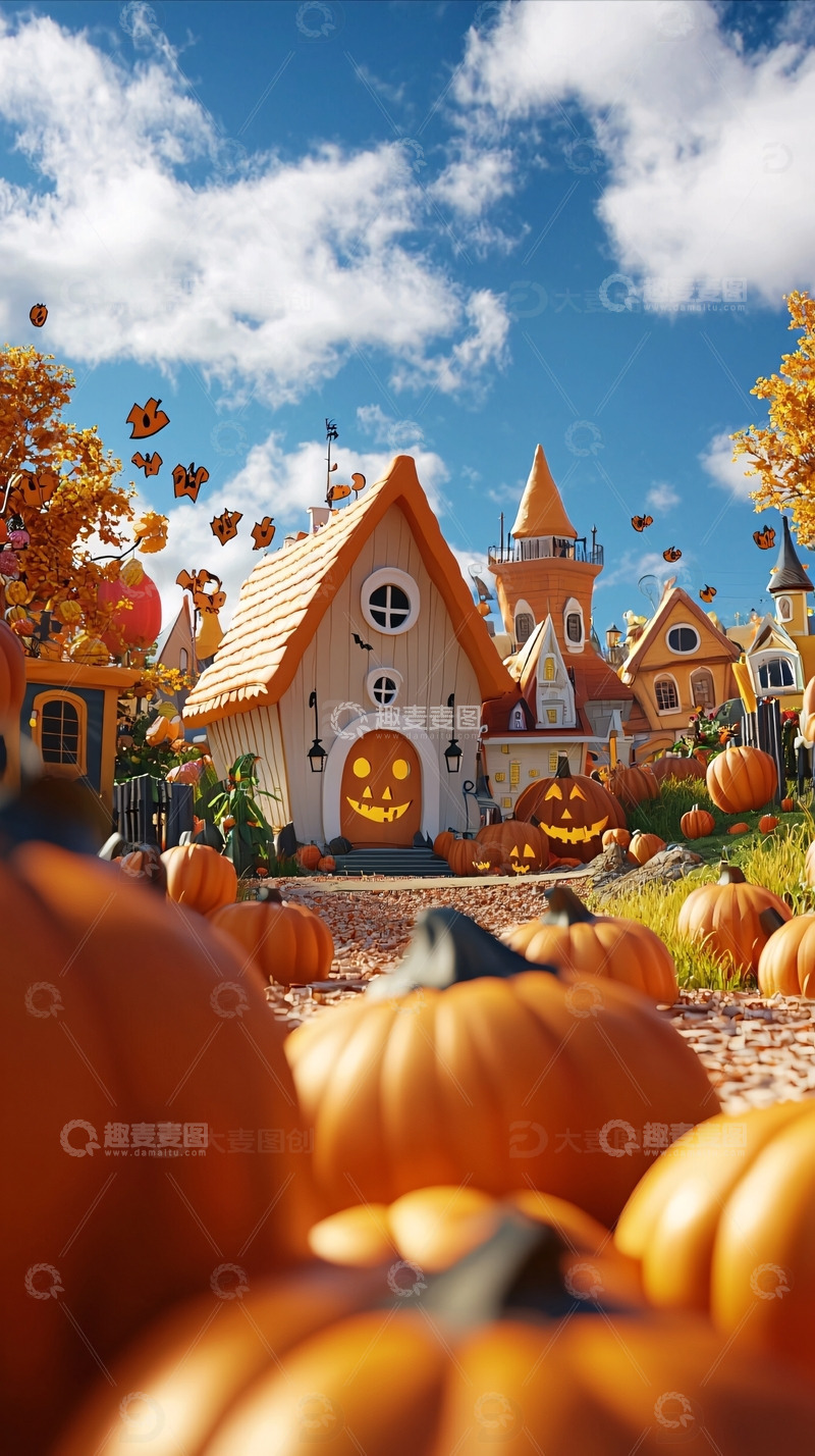 高清大图下载【趣麦麦图】卡通南瓜镇