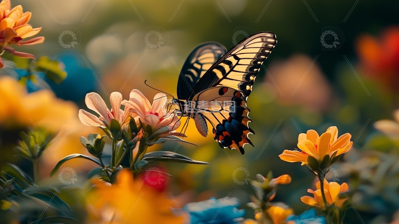 高清大图下载【趣麦麦图】-蝴蝶停在花丛中