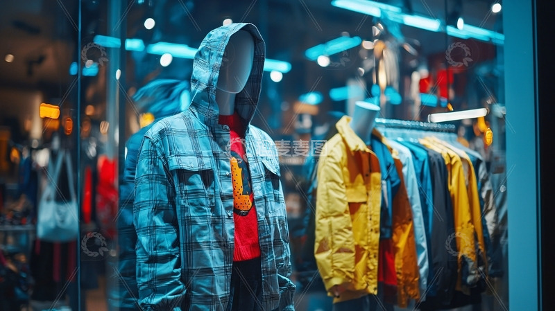 高清大图下载【趣麦麦图】橱窗模特展示牛仔外套