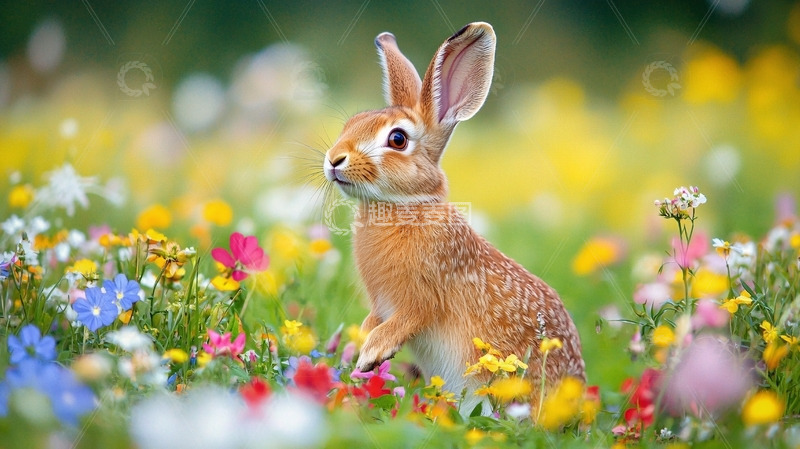高清大图下载【趣麦麦图】小兔子在花丛中