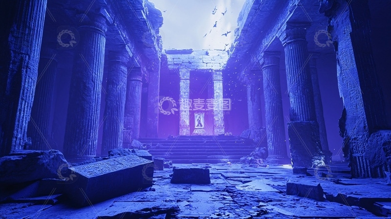 高清大图下载【趣麦麦图】蓝色废墟神殿