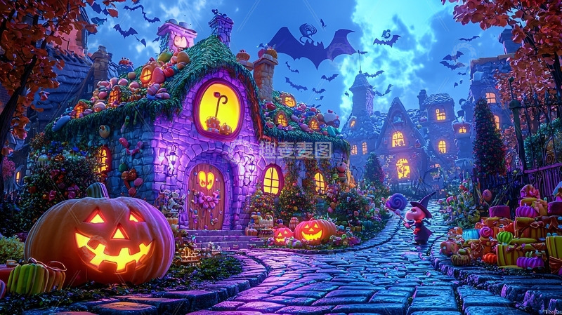 高清大图下载【趣麦麦图】万圣节卡通小镇