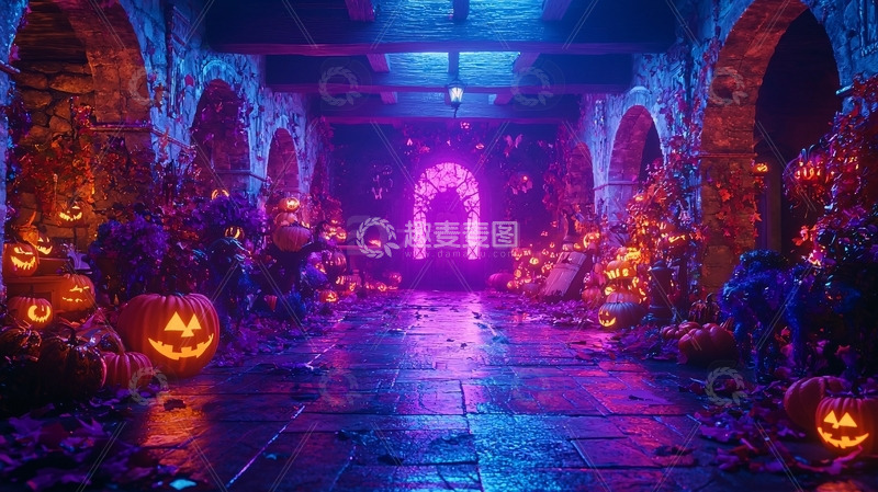 高清大图下载【趣麦麦图】万圣节南瓜灯走廊