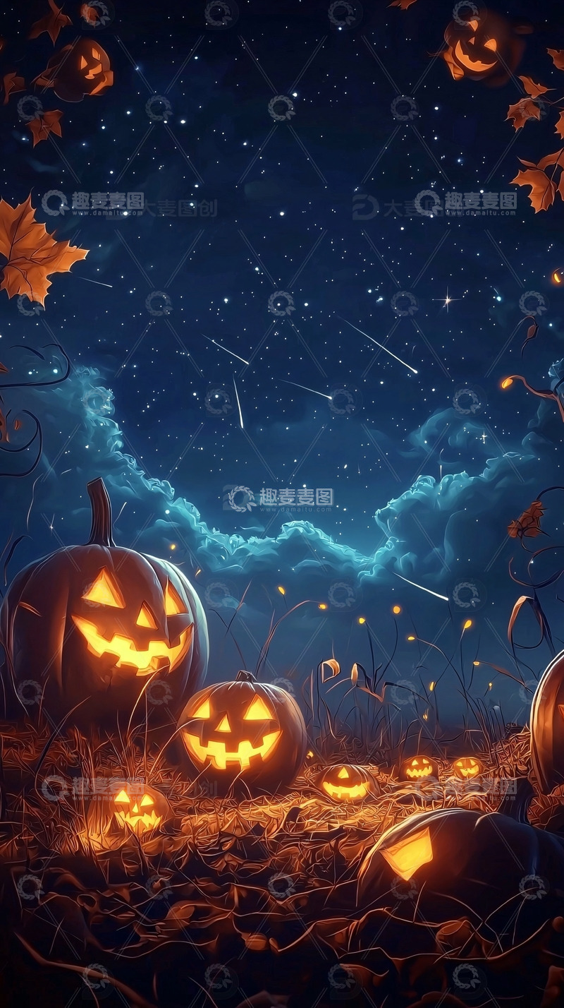 高清大图下载【趣麦麦图】万圣节南瓜田夜景