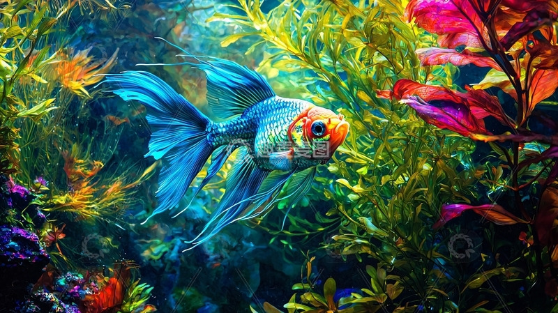 高清大图下载【趣麦麦图】蓝色金鱼