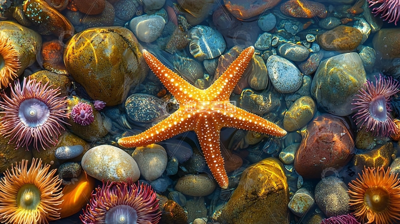 高清大图下载【趣麦麦图】海星与彩色鹅卵石