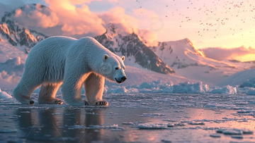 北极熊雪地行走