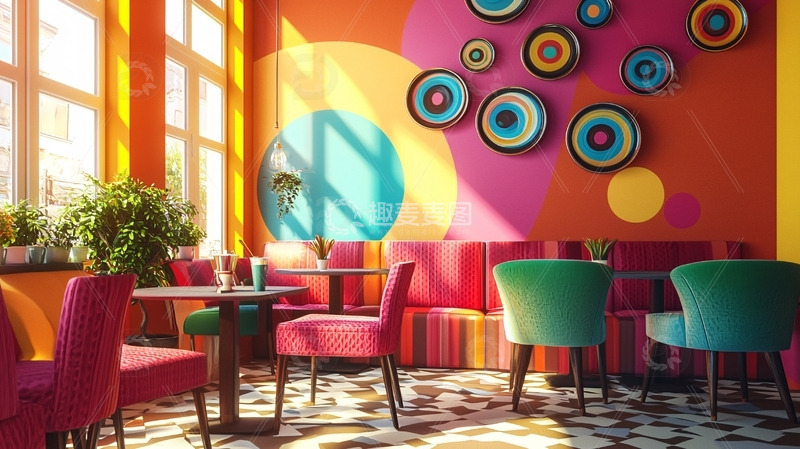 高清大图下载【趣麦麦图】阳光洒进的彩色餐厅