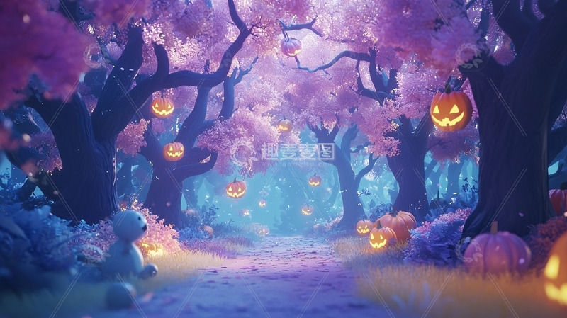 高清大图下载【趣麦麦图】梦幻紫粉色万圣节森林