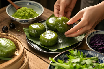 清明节美食制作青团摄影