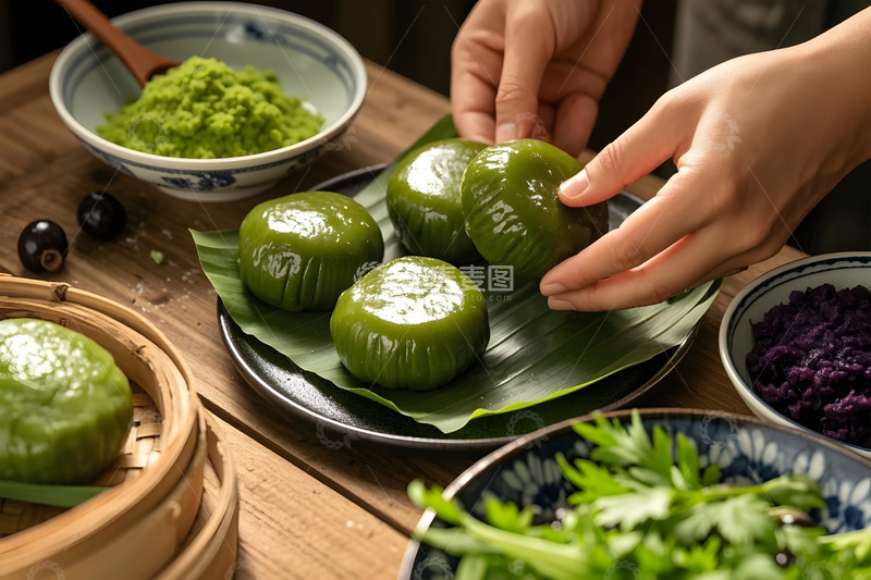 高清大图下载【趣麦麦图】清明节美食制作青团摄影