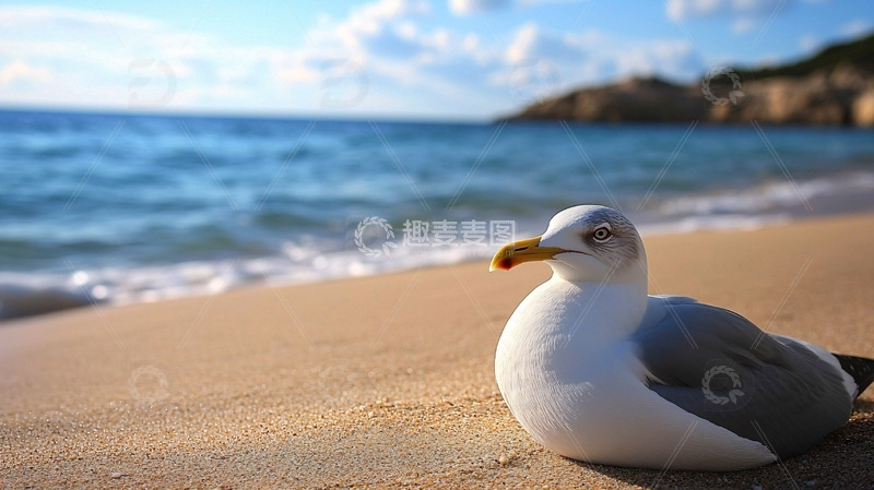 高清大图下载【趣麦麦图】海滩上休憩的海鸥