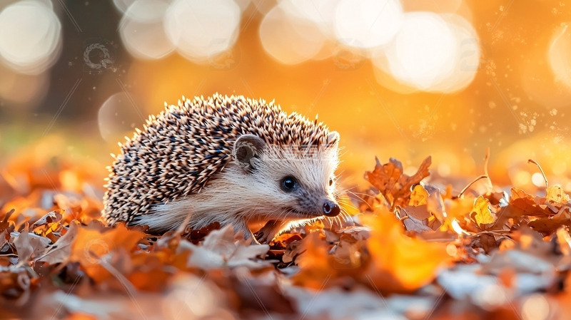 高清大图下载【趣麦麦图】秋天树林里的小刺猬