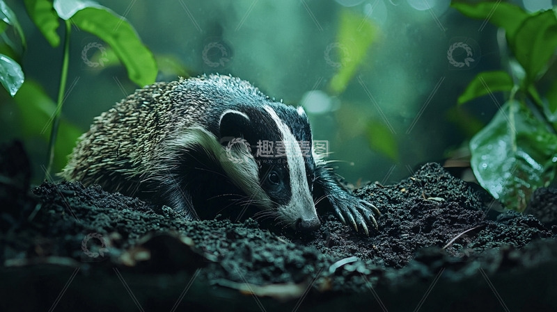高清大图下载【趣麦麦图】树林中休憩的獾