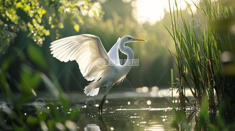 高清大图下载【趣麦麦图】白鹭展翅水中起舞