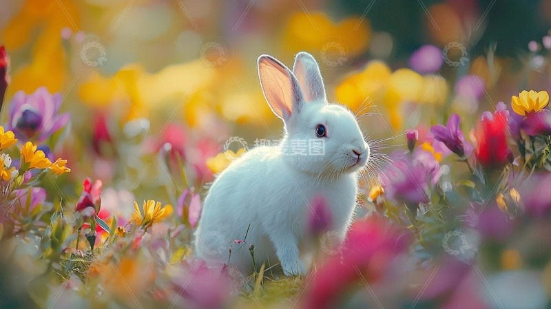 高清大图下载【趣麦麦图】小白兔在花丛中