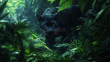 黑豹在茂密丛林中潜行