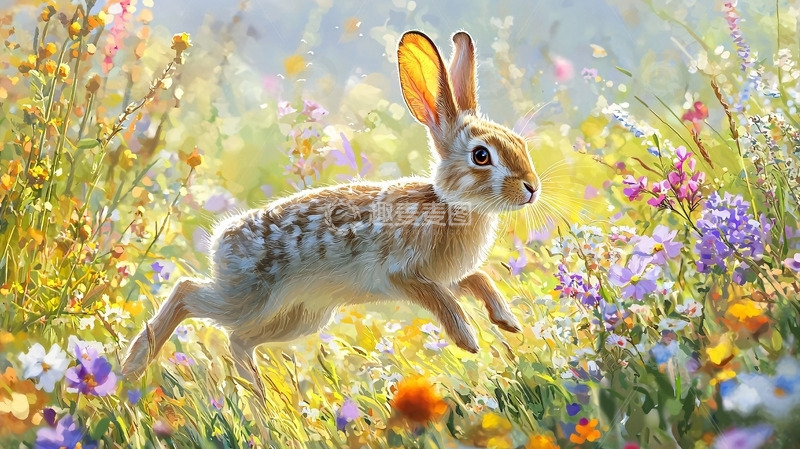 高清大图下载【趣麦麦图】阳光下奔跑的兔子