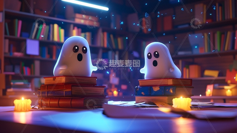 高清大图下载【趣麦麦图】两个幽灵在图书馆看书