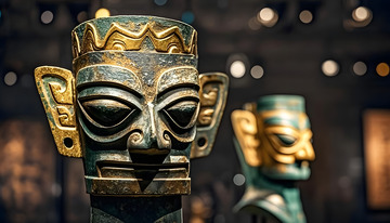 博物馆三星堆出土文物摄影图