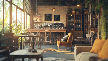 阳光洒进复古咖啡馆