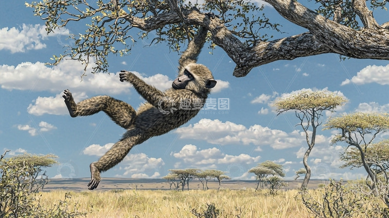 高清大图下载【趣麦麦图】古猿树上荡秋千