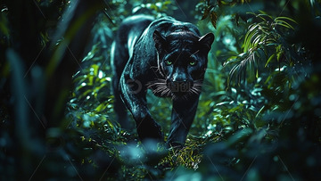 黑豹在茂密丛林中行走