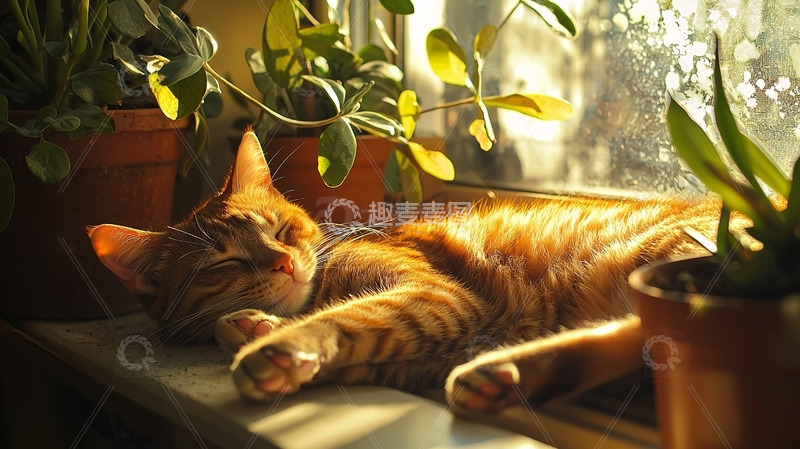 高清大图下载【趣麦麦图】阳光下慵懒的橘猫