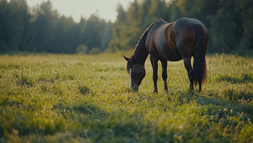草原上吃草的棕色马