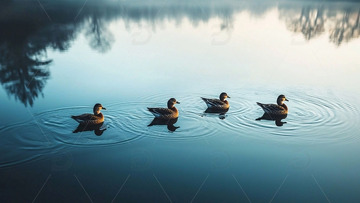 清晨湖面四只鸭子