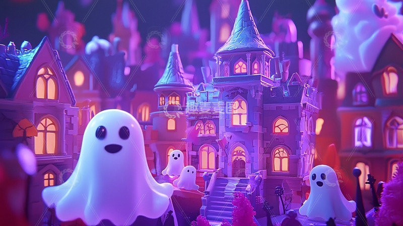 高清大图下载【趣麦麦图】万圣节卡通鬼屋场景