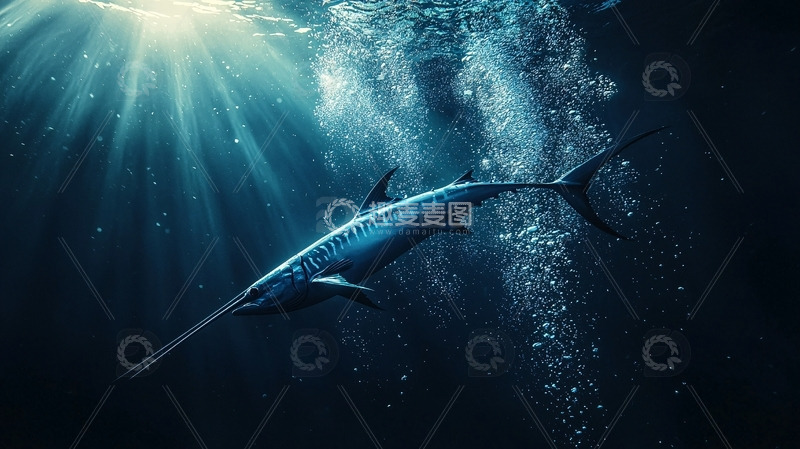 高清大图下载【趣麦麦图】深海剑鱼光线穿透