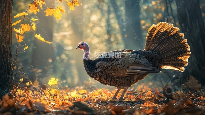 高清大图下载【趣麦麦图】秋日森林里雄赳赳的火鸡