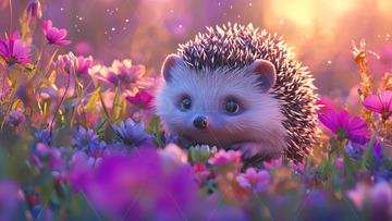 可爱的小刺猬在花丛中