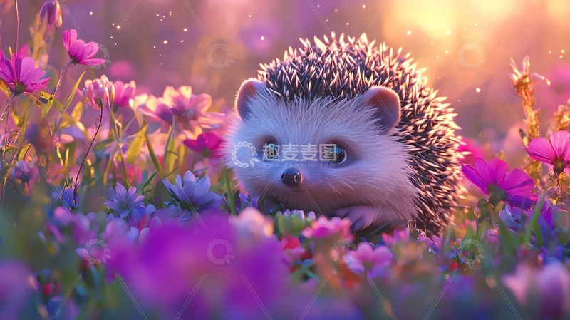 高清大图下载【趣麦麦图】可爱的小刺猬在花丛中
