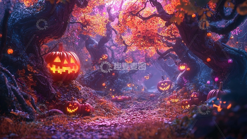高清大图下载【趣麦麦图】万圣节南瓜灯森林