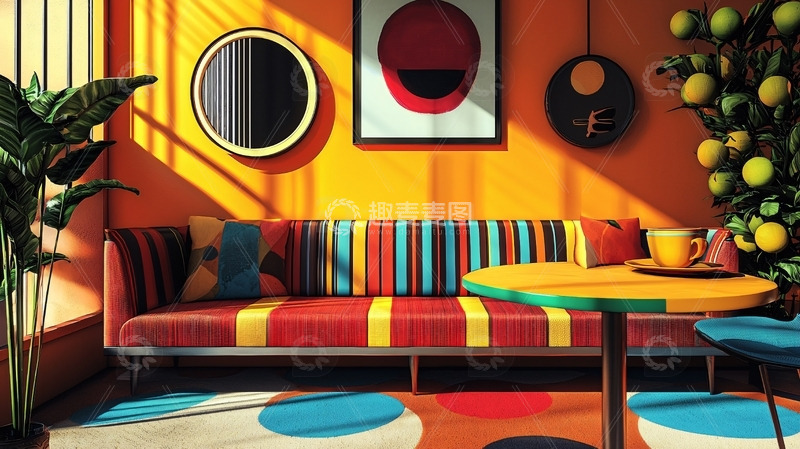 高清大图下载【趣麦麦图】阳光明媚的彩色客厅
