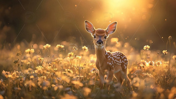 落日余晖下的可爱小鹿