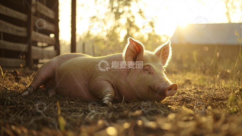 高清大图下载【趣麦麦图】夕阳下慵懒的小猪