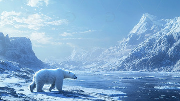 北极熊雪山冰川风景